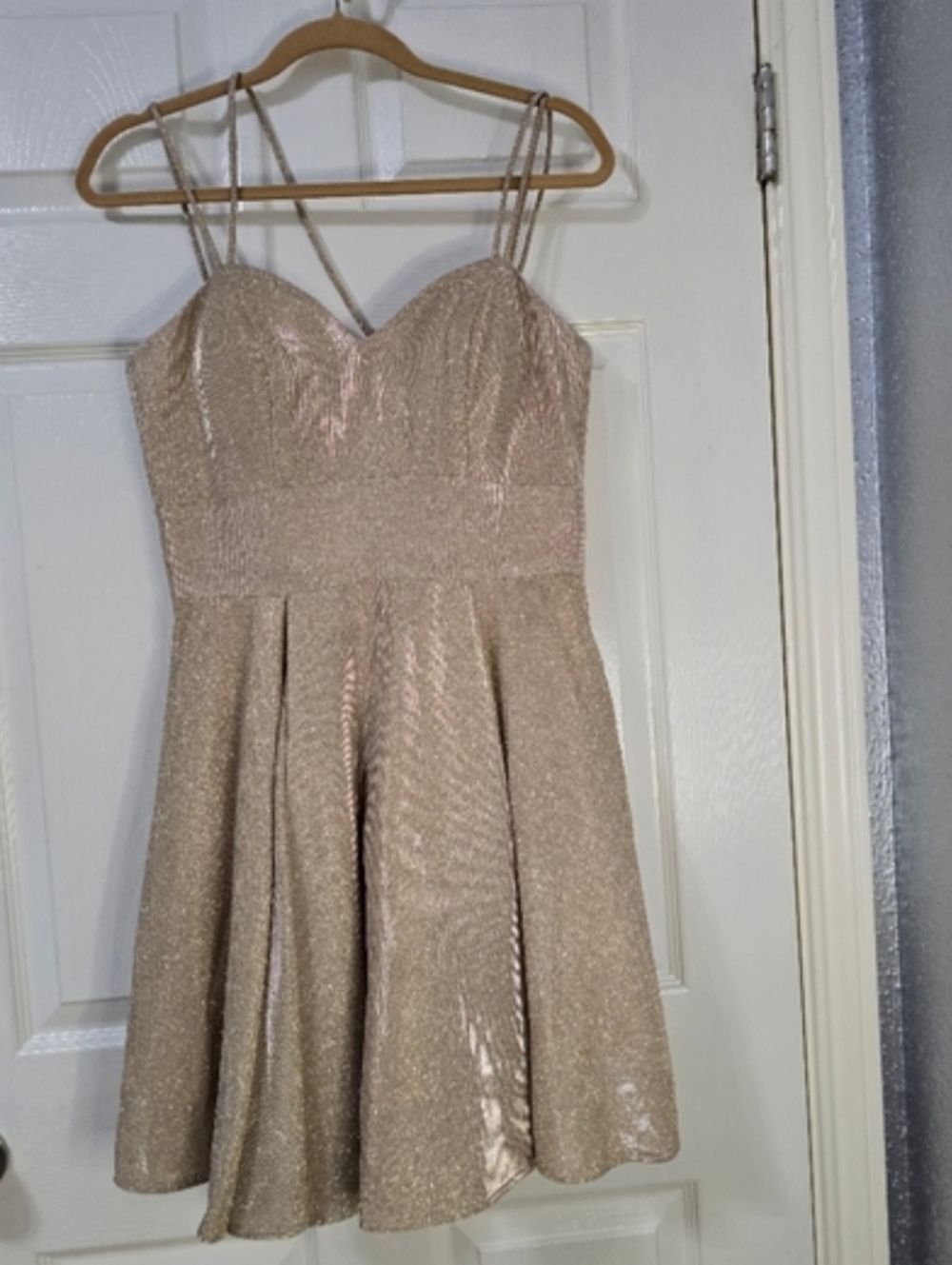 Elegant Gold Mini Dress - Picture 2 of 7